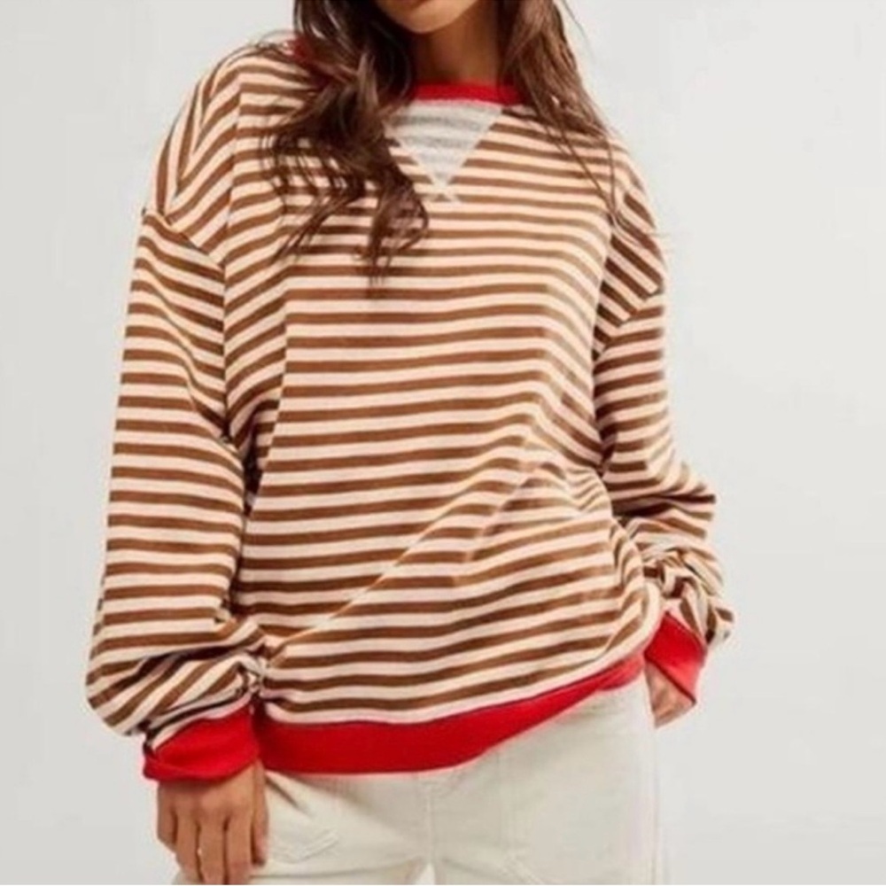 Free People We The Free Classic Striped Oversized Crewneck Sweatshirt